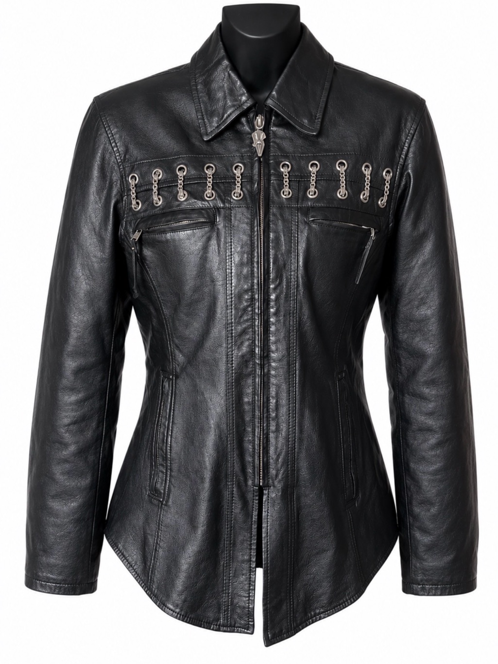 Harley-Davidson Womenâs Leather & Microfiber Chain Detail Motorcycle Jacket Xs